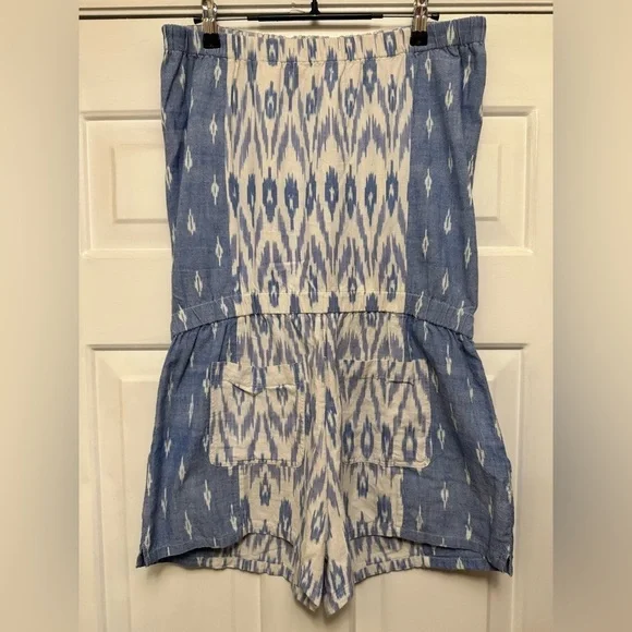 Joie Gidget Ikat Chambray Romper in Blue and White Size L - Picture 5 of 5